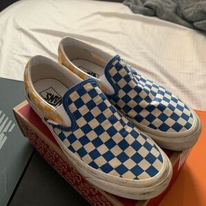Vans Blue and Yellow Checkered Slip-On Shoes
